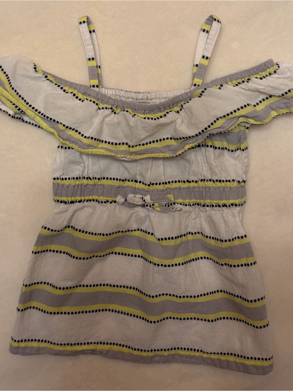 Janie and Jack Striped Ruffle Top in Yellow, Light Gray and Navy